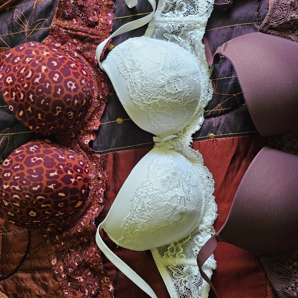 Lot of 3 Auden Lace Bras Leopard, White, and Plum